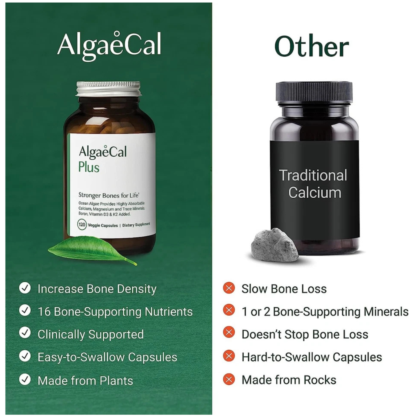 AlgaeCal® Plus Increase Bone Density Supplement 120 Veggie Capsules